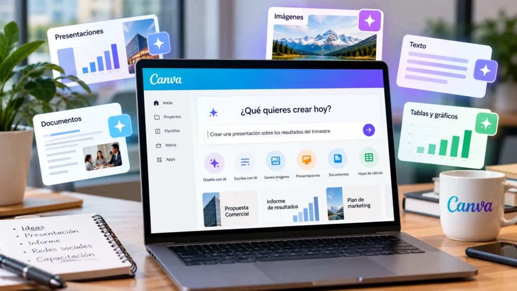 Canva IA para oficina aplicada a presentaciones, documentos, imágenes, texto y gráficos