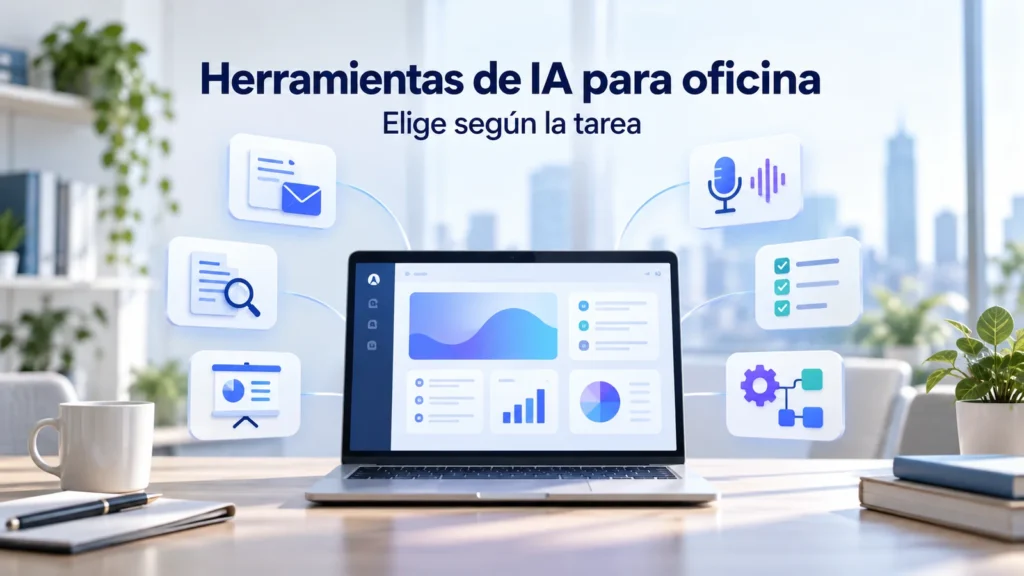 Herramientas de IA para oficina para redacción, documentos, presentaciones, reuniones y automatización