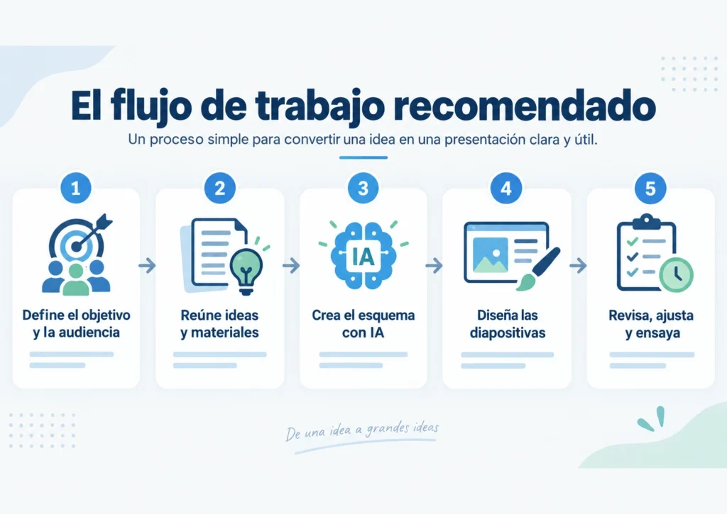 Flujo de trabajo recomendado para crear presentaciones con Gamma IA