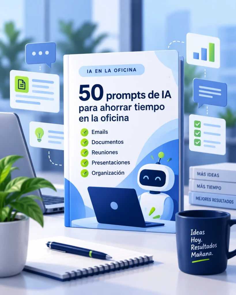 Portada del recurso 50 prompts de IA para ahorrar tiempo en la oficina